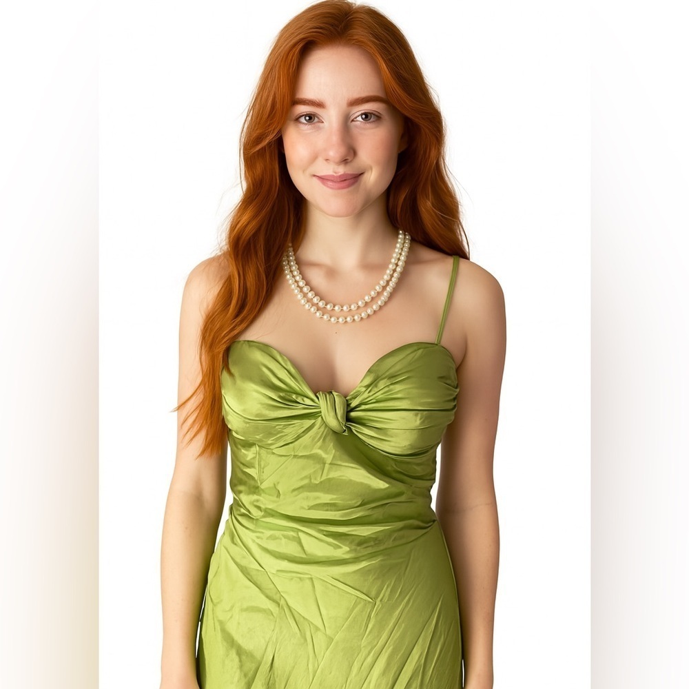 ASTR The Label Olive Green Satin Bustier Maxi Spaghetti Dress- Size Small